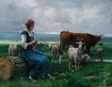  life Oil Painting - Dhepardes with goat sheep and cow farm life Realism Julien Dupre